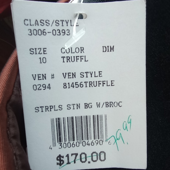 REDUCED! David's Bridal NWT Brown Strapless Sheath Brocade Bodice Copper Trim - Picture 12 of 16